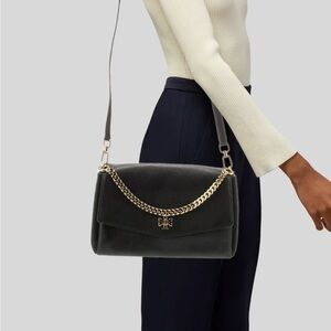 Tory Burch Kira Black Leather/Suede Convertible Shoulder Bag